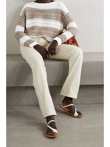 LAFAYETTE 148 Pull en coton mélangé à mailles ajourées, sequins et rayures