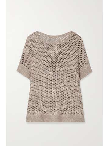 LAFAYETTE 148 Pull à manches courtes en lin mélangé à mailles ajourées et à sequins