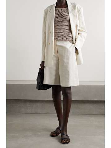 LAFAYETTE 148 Pull à manches courtes en lin mélangé à mailles ajourées et à sequins