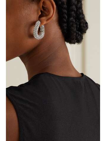BALENCIAGA Silver-tone crystal hoop earrings