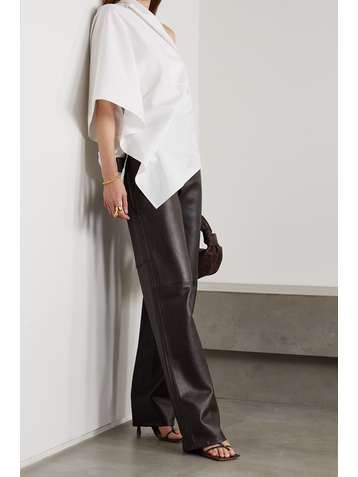 ROLAND MOURET Powell one-shoulder draped cotton-poplin top
