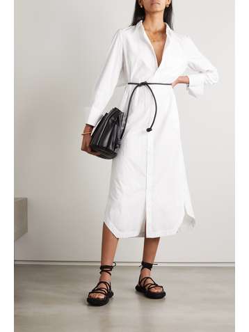 ROLAND MOURET Kartini belted cutout embroidered cotton-poplin shirt midi dress