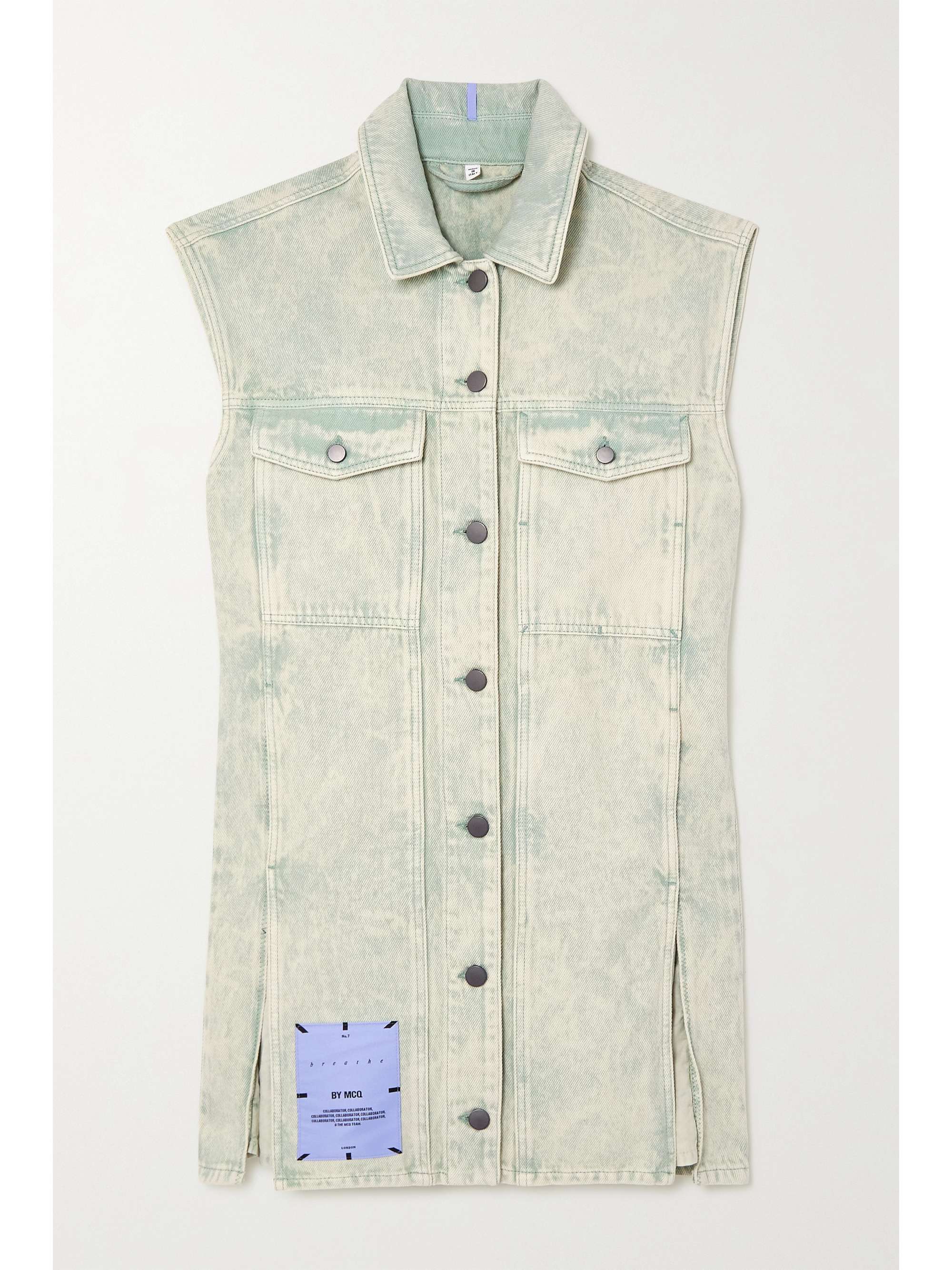 Gray green Acid-wash denim mini dress 
