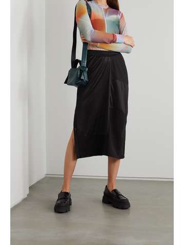MCQ ALEXANDER MCQUEEN Breathe Midirock aus Satin mit Mesh-Einsätzen und Applikation