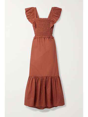 SEA Gladys cutout ruffled shirred cotton maxi dress