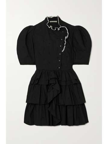 ULLA JOHNSON Linnea tiered embroidered cotton-poplin mini dress
