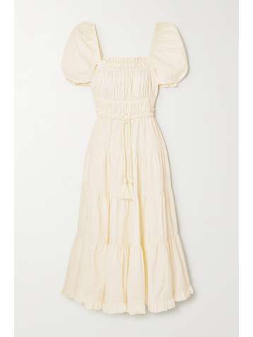 ULLA JOHNSON Iliana belted tiered cotton midi dress