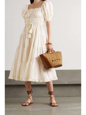 ULLA JOHNSON Iliana belted tiered cotton midi dress