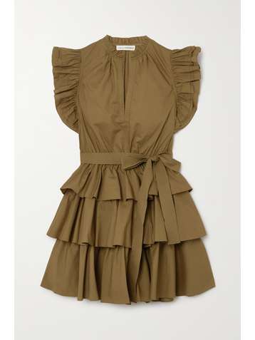 ULLA JOHNSON Honoria belted ruffled cotton-poplin mini dress