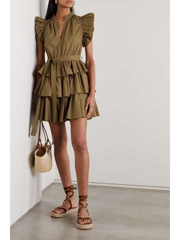 ULLA JOHNSON Honoria belted ruffled cotton-poplin mini dress