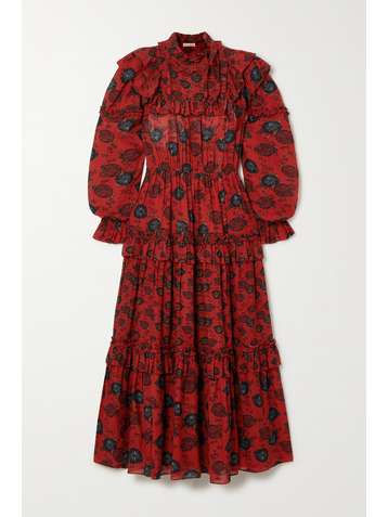 ULLA JOHNSON Winnifred belted tiered floral-print cotton-blend dress