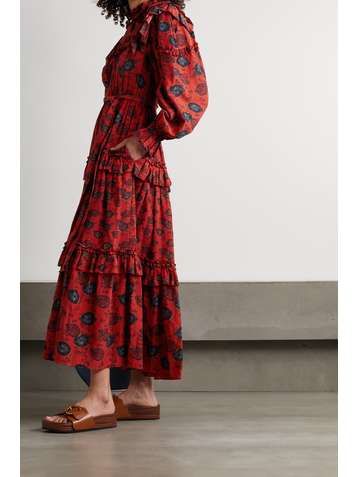 ULLA JOHNSON Winnifred belted tiered floral-print cotton-blend dress