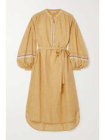 ULLA JOHNSON Rabea belted striped cotton midi dress