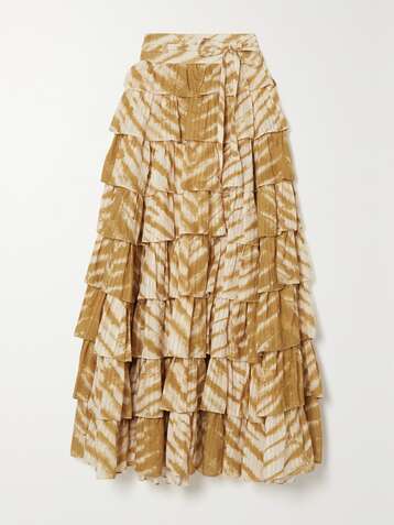 ULLA JOHNSON Margot ruffled tiered tie-dyed cotton skirt