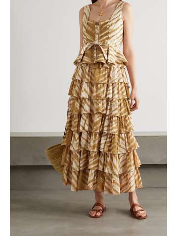ULLA JOHNSON Margot ruffled tiered tie-dyed cotton skirt