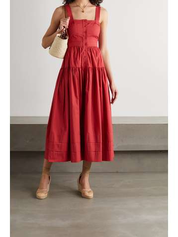 ULLA JOHNSON Isabela tiered cotton-poplin midi dress