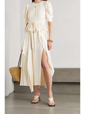ULLA JOHNSON Lisbet belted draped crepe de chine midi dress