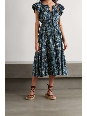 ULLA JOHNSON Zuma tiered floral-print cotton-blend midi dress