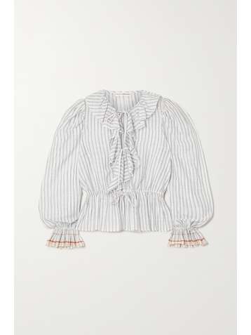 ULLA JOHNSON Kalila ruffled striped cotton-voile blouse