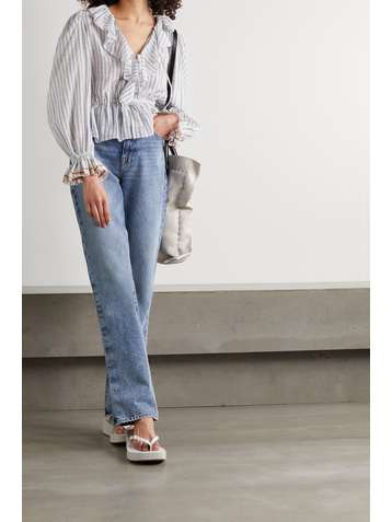 ULLA JOHNSON Kalila ruffled striped cotton-voile blouse