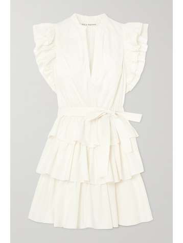 ULLA JOHNSON Honoria belted ruffled cotton-poplin mini dress