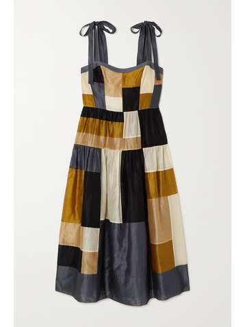ULLA JOHNSON Minerva patchwork cotton and silk-blend midi dress