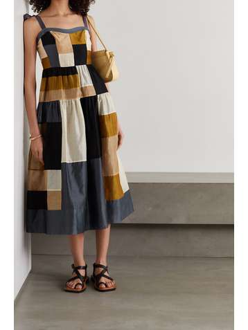 ULLA JOHNSON Minerva patchwork cotton and silk-blend midi dress