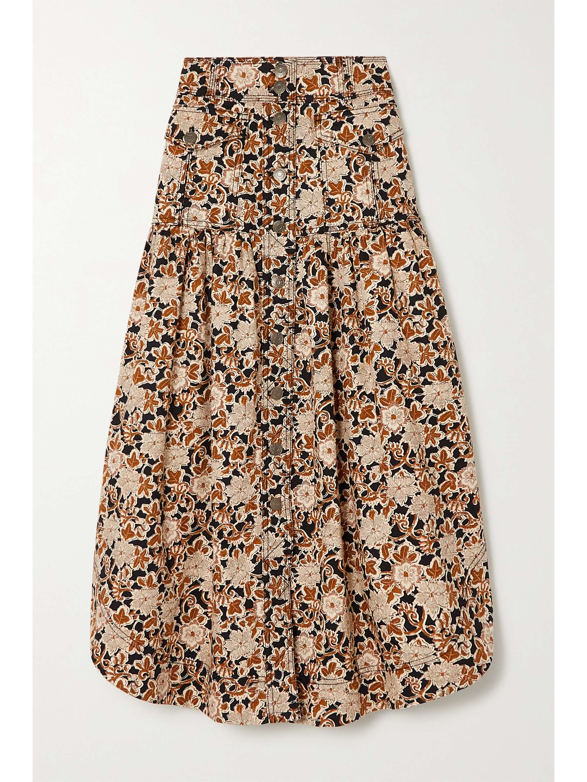 Brown Briony floral-print denim midi 
