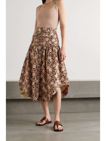 ULLA JOHNSON Briony floral-print denim midi skirt