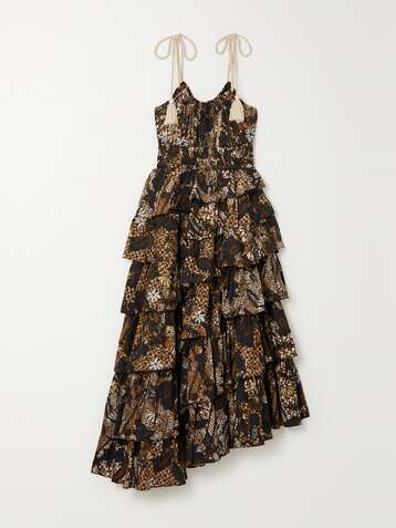 ULLA JOHNSON Estela asymmetric tiered floral-print cotton dress