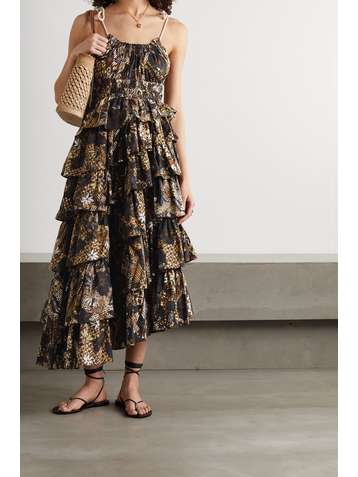 ULLA JOHNSON Estela asymmetric tiered floral-print cotton dress
