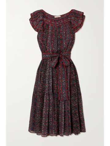 ULLA JOHNSON Callista belted gathered floral-print silk dress