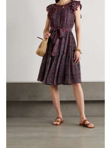 ULLA JOHNSON Callista belted gathered floral-print silk dress
