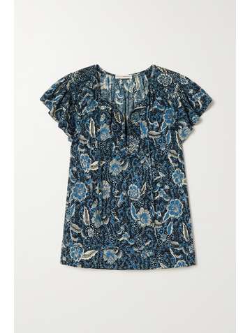 ULLA JOHNSON Shani ruffled printed cotton-blend blouse