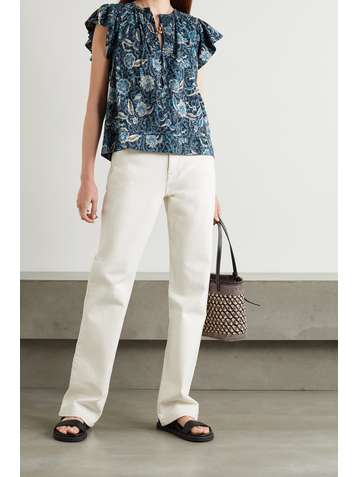 ULLA JOHNSON Shani ruffled printed cotton-blend blouse