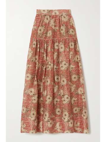 ULLA JOHNSON Idalia floral-print cotton and silk-blend midi skirt