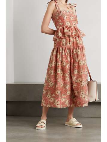 ULLA JOHNSON Idalia floral-print cotton and silk-blend midi skirt