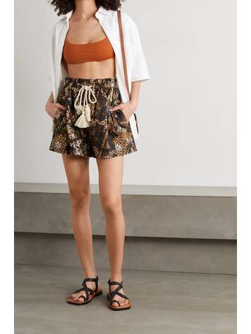 ULLA JOHNSON Andres belted printed cotton shorts