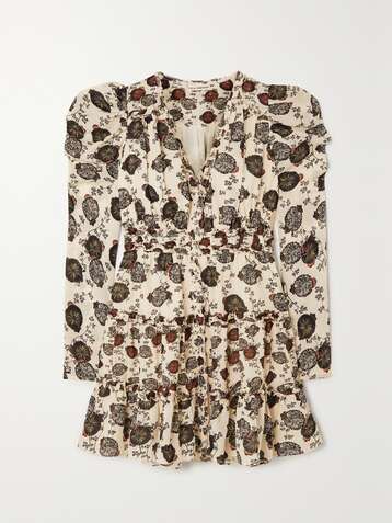 ULLA JOHNSON Winsor ruffled floral-print cotton-blend voile mini dress