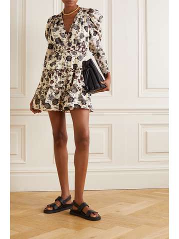 ULLA JOHNSON Winsor ruffled floral-print cotton-blend voile mini dress
