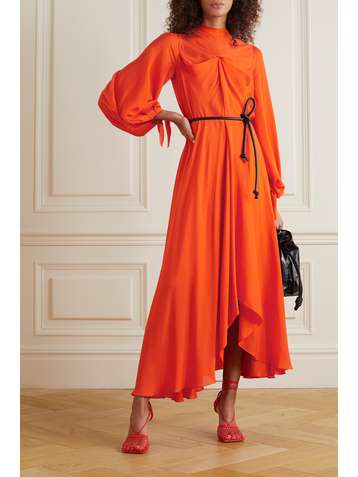ROLAND MOURET Ivel belted draped silk-georgette midi dress