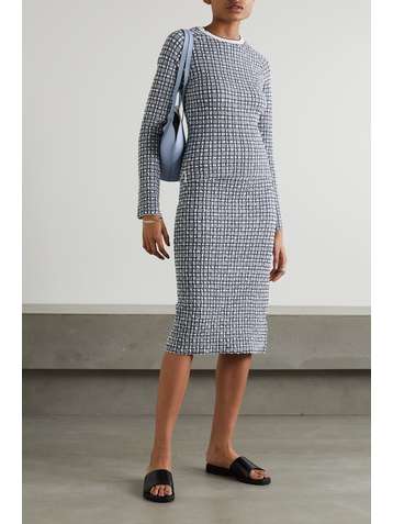 VICTORIA, VICTORIA BECKHAM Jupe midi en mailles jacquard à carreaux
