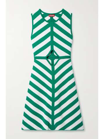 STAUD Bondi cutout striped stretch-knit mini dress