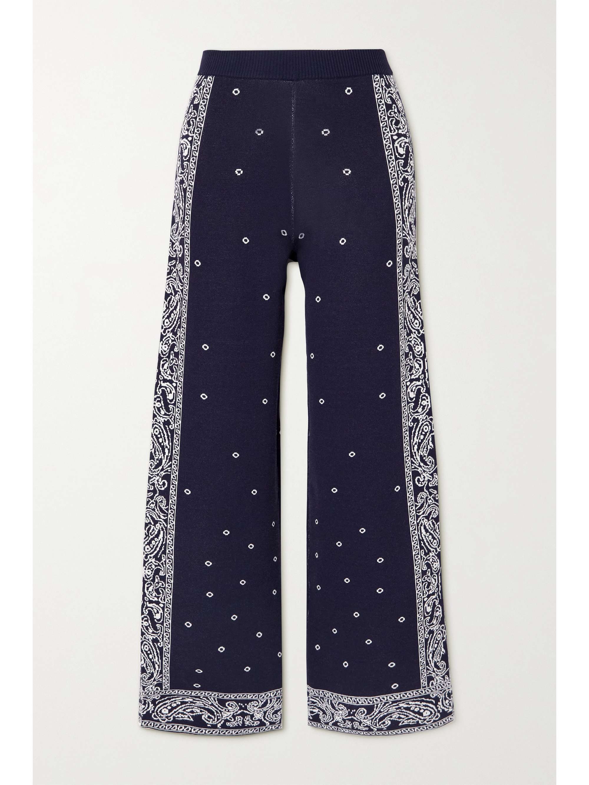 Navy Bravo intarsia-knit wide-leg pants 