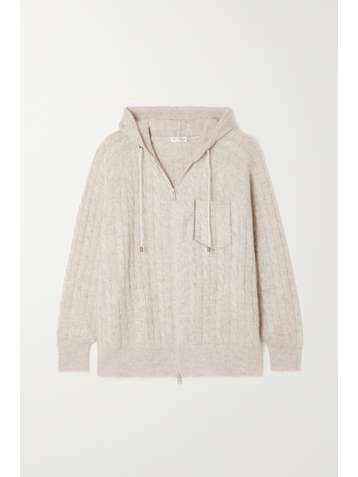 BRUNELLO CUCINELLI Bead-embellished metallic cable-knit hoodie
