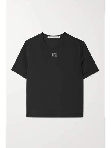 ALEXANDERWANG.T Cropped crystal-embellished stretch-jersey T-shirt