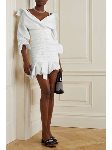 ALEXANDER WANG Asymmetric ruched cotton-poplin mini shirt dress