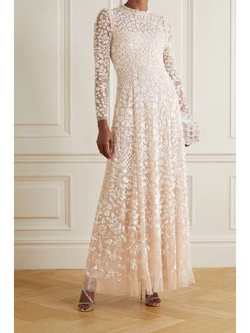 NEEDLE & THREAD Robe du soir en tulle à volants et à sequins Aurelia