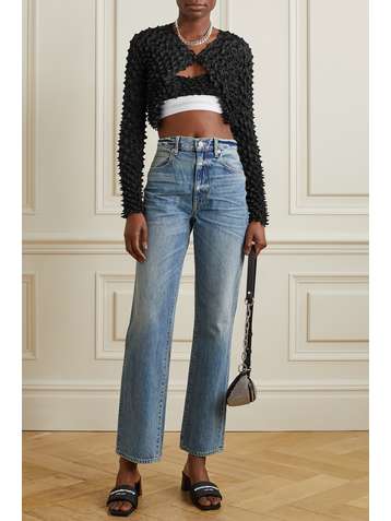 ALEXANDER WANG Cropped satin-cloqué cardigan
