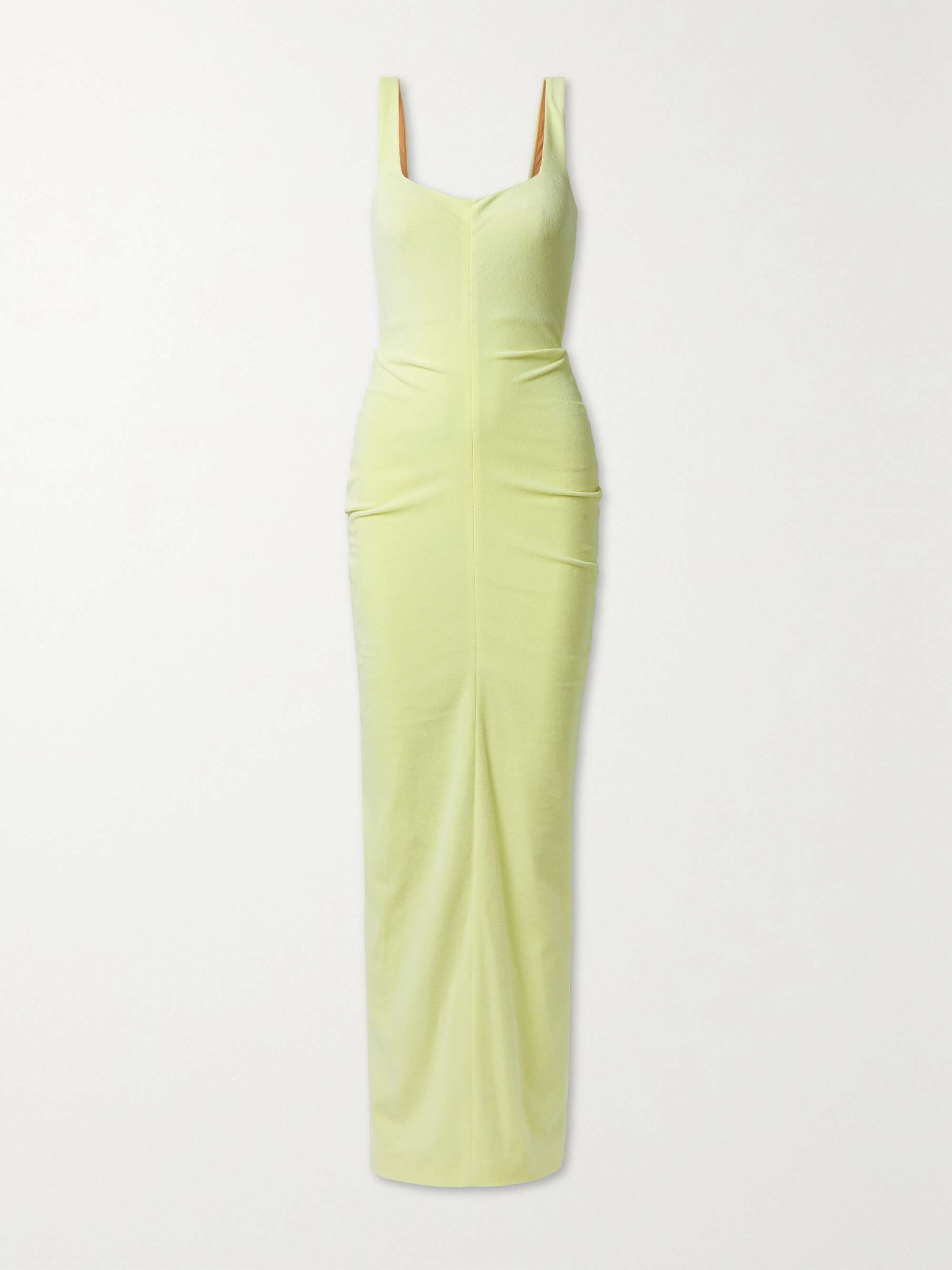 Pastel yellow Ruched cotton-velour maxi 
